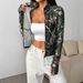AD754 European And American Fashion Hot Girl Design Retro Camouflage Branch Pattern Slim-fit Casual Zip-up Sweatshirt_ecoleips.com