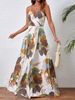 Tropical Print Thigh-High Slit Backless Spaghetti Strap Dress 1056_ecoleips.com