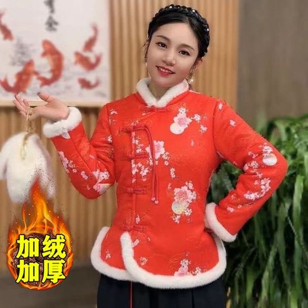 girl Fleece-Lined Thickened Winter National Small Jacket New Chinese Style Retro Women's Embroidered Button Cotton Coat_ecoleips.com