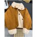 Women's Reversible Suede-Look Shearling Jacket – Winter Polo-Collar Coat With Double-Faced Warmth (Brown/Camel/Yellow, M-XL)_ecoleips.com