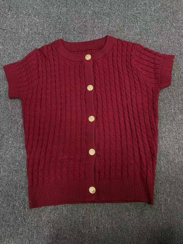 Women's Clothing New Summer Single Breasted Sweater Casual Short Sleeved Round Neck Cardigan Top_ecoleips.com