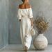 Women's Stylish Off-Shoulder Two-Piece Set With Wide-Leg Pants - Casual & Elegant Outfit For Everyday Wear_ecoleips.com