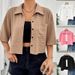 2026 Women's Shirt Solid Color Button Pocket Short Mid-Sleeve Shirt_ecoleips.com