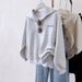 Women’s Half-Zip Fleece Sweatshirt – Oversized Lapel Pullover (Greyish/Dark Gray, XS-XXL)_ecoleips.com
