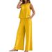 Women's Elegant Two-Piece Suit Solid Color round Neck Vest & Wide Leg Pants Set for Autumn Winter Cross Neck Wide Leggings Outfit_ecoleips.com