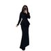 Elegant Long Sleeve Dress Set - Sweetheart Neckline High Waist Midi Dress With Flared Hem (Pink/Black, S-XXL)_ecoleips.com