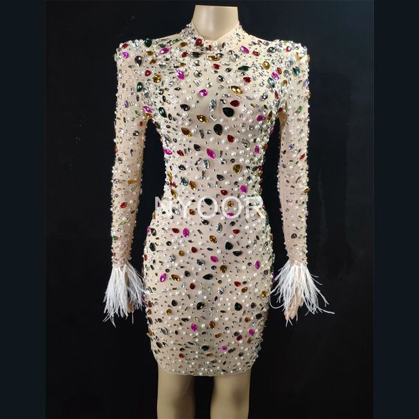 Evening Ball Gown Multi Colored Crystal Pearl Tassel Zipper Long Sleeved Fashionable Dress Hot Selling Item on Amazon in Europe And America_ecoleips.com
