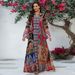 Elegant Ethnic Print V-Neck Long Sleeve Chiffon Maxi Dress – Flowy Boho Style For Women Breathable & Lightweight_ecoleips.com