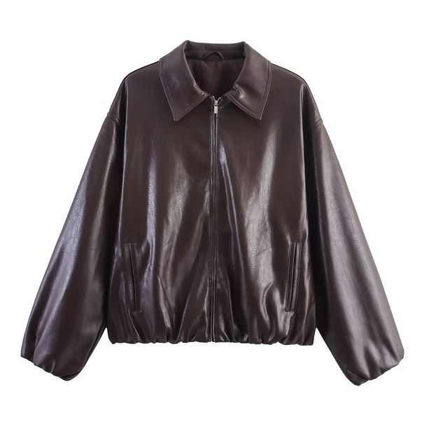Women's Clothing Faux Leather Bomber Jacket American Style Fashionable Outerwear Casual Elegant Spring/Autumn Summer_ecoleips.com