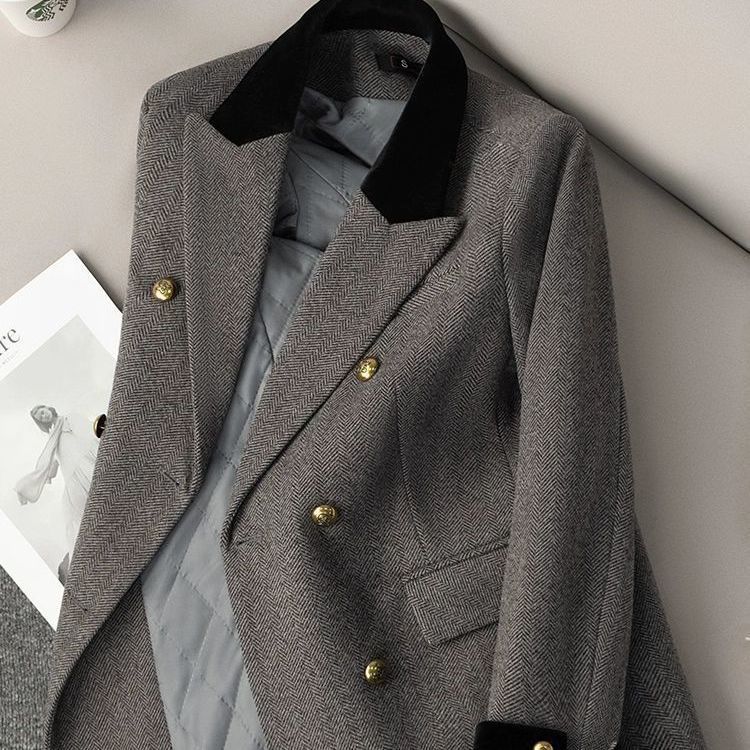 2025 Autumn/Winter New Gray Women's Suit Jacket, Stylish Casual Loose-Fit Design_ecoleips.com