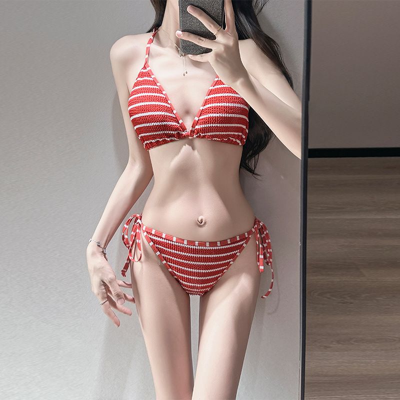Women's 3-Piece Striped Bikini Set With Shorts Cover-Up For Beach Pool Vacation_ecoleips.com