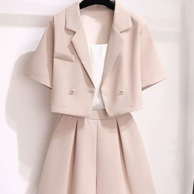 Women's Clothing Thin Small Suit Light Two Piece Suit New Summer Fashion Short Sleeved Shorts Small Stylish Suit_ecoleips.com