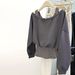 real Shot Of A Two-piece Striped Patchwork Long-sleeve Off-shoulder Women's Jacket, New Loose-fitting_ecoleips.com
