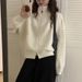 Minimalist Stand Collar Knit Jacket With Dual Zipper Design | Oversized Cardigan In Gray/Beige/Wine/Black (Versatile Layering Staple)_ecoleips.com