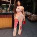 Asymmetrical Print T-Shirt And Slim Fit Pants Set Soft Milk Silk Fabric Streetwear Two-Piece Outfit Blush Pink S M L_ecoleips.com