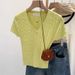 Women's Slim Fit V Neck T-Shirt Short Sleeved Summer Top Sexy Design Flattering Silhouette off the Shoulder Knitwear_ecoleips.com