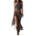 2026 New European And American Style Cross-Border Vintage Patchwork Printed Asymmetrical Slim-Fit High-Slit Long Dress_ecoleips.com