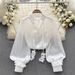 French Court Style High-End Mesh Blouse for Women with Satin Design Ribbon Long Sleeves Unique And Beautiful Autumn Top_ecoleips.com