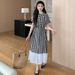 Summer New Korean Fashion Plaid Patchwork Maternity Dress_ecoleips.com