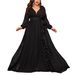 Plus Size V-Neck Chiffon Ball Gown With 3D Lace & Bell Sleeves – Elegant Evening Dress For Women (S-4XL, 3 Colors)_ecoleips.com