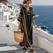 Kaftan Long Dress for Women Cross Border Digital Print Collar Three Quarter Sleeve Long Patch Pocket Style_ecoleips.com