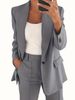 Women's Clothing Stylish Solid Color Slim Blazer Jacket Pants Suit Set - Office Elegance & Casual Chic (Khaki, Grey, Blue, Beige, Pink, Black, Navy)_ecoleips.com