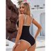 One Piece Women's Swimsuit Color Block Ribbed Swimwear Adjustable Shoulder Straps New Fashionable Design_ecoleips.com