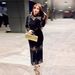 Elegant Temperament Fashion Black Long Cheongsam Dress Long Sleeve Lace Splicing Vintage Formal Party Evening Long Dress_ecoleips.com