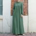 Muslim Women's Clothing Middle East Arabic Style Stand Up Collar Pocket Cardigan Green Dress_ecoleips.com