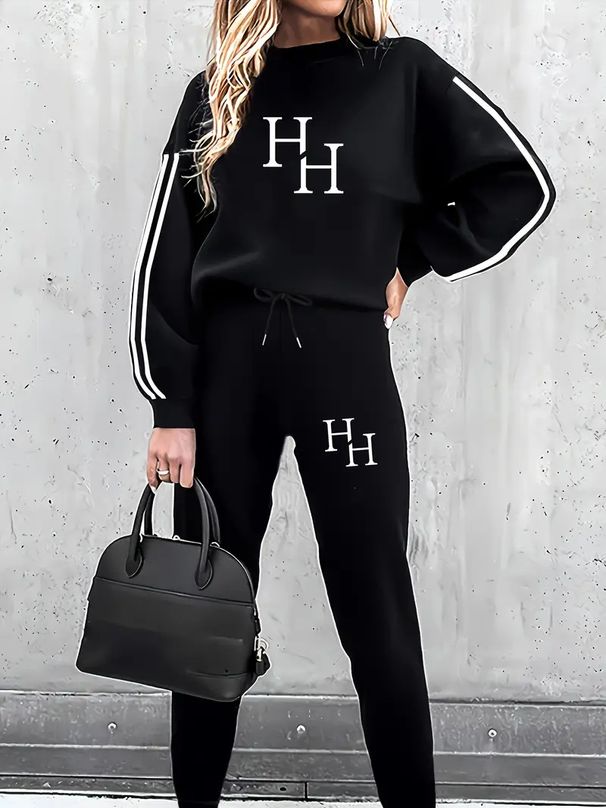 Women's Oversized Color-Block Hoodie Set – Trendy Cartoon Print Pullover With Drop Shoulder (S-XXL, Unisex Soft Polyester Lounge Wear)_ecoleips.com