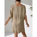 European And American Style Solid Color Beach Cover Up Women's Vacation Sun Protection With Circular V Neck Batwing Sleeves_ecoleips.com