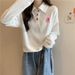 Real Shot Of Cotton Short POLO Collar Sweatshirt Women, Autumn Loose Slim-fit Thin Pullover Top With Long Sleeves,_ecoleips.com