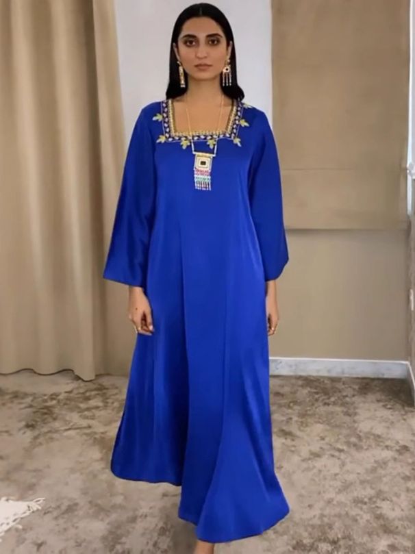 Women's Satin Robe Dress Female Fashion Gold Wire Diamond Waist Abaya_ecoleips.com