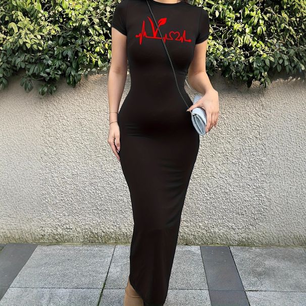 Women's Clothing Elegant Casual Long Dress 3177Z68 Slim Fit Round Neck Short Sleeve Women's Spring Summer Clothing_ecoleips.com
