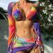 Women's Clothing Multi Color Tie Dyed Bikini Three Piece Long Sleeved Mesh Swimsuit Female Sense_ecoleips.com