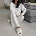 Knitted New European And American Style Sleeve Long Pants Loose Comfortable Wearable Pajama Set Autumn Women's_ecoleips.com