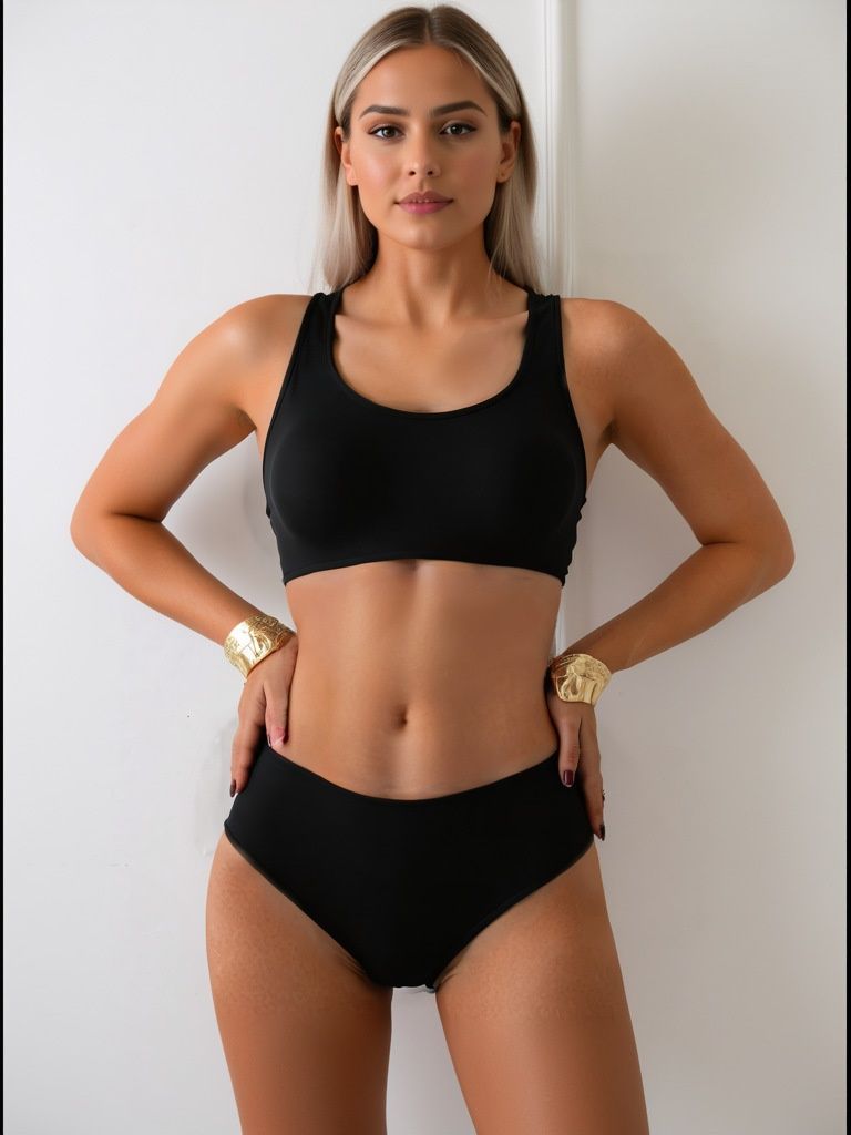 Aria Basics Cross-border European And American Ins-style Two-piece Swimsuit Women, Tank Top High-waisted Sports Bikini Set, Solid_ecoleips.com