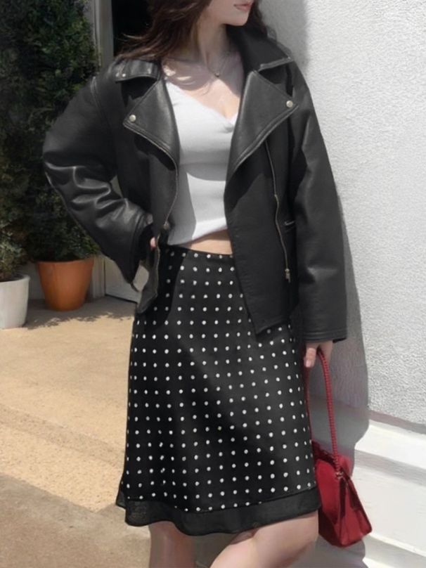 Women's High-Waisted Polka Dot Silky Acetate Midi Skirt Slimming A-Line Bodycon Hip Concealing Spring/Summer Fashion_ecoleips.com