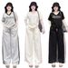 Women's Summer Fashion Set American Style Wide Leg Pants And Short Sleeve Top With Three Stripe Loose Sports Two Piece Outfit_ecoleips.com