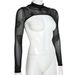 Mesh Perspective Long Sleeve Iron Ring Nine Point Top Solid Color Bottom O Neck Sexy Shawl_ecoleips.com
