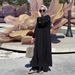 In Stock New Muslim Women's Clothing Solid Color Loose Casual Fashion Round Neck Gold Button Puff Sleeve Pocket Long Set_ecoleips.com