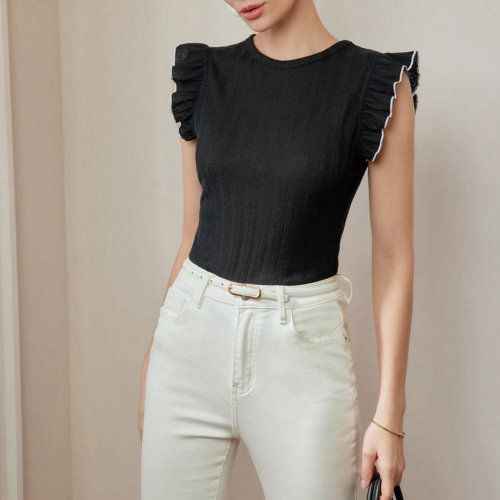 Women's French Style Elegant High End Versatile T-Shirt Solid Color Top Fashion Clothing_ecoleips.com
