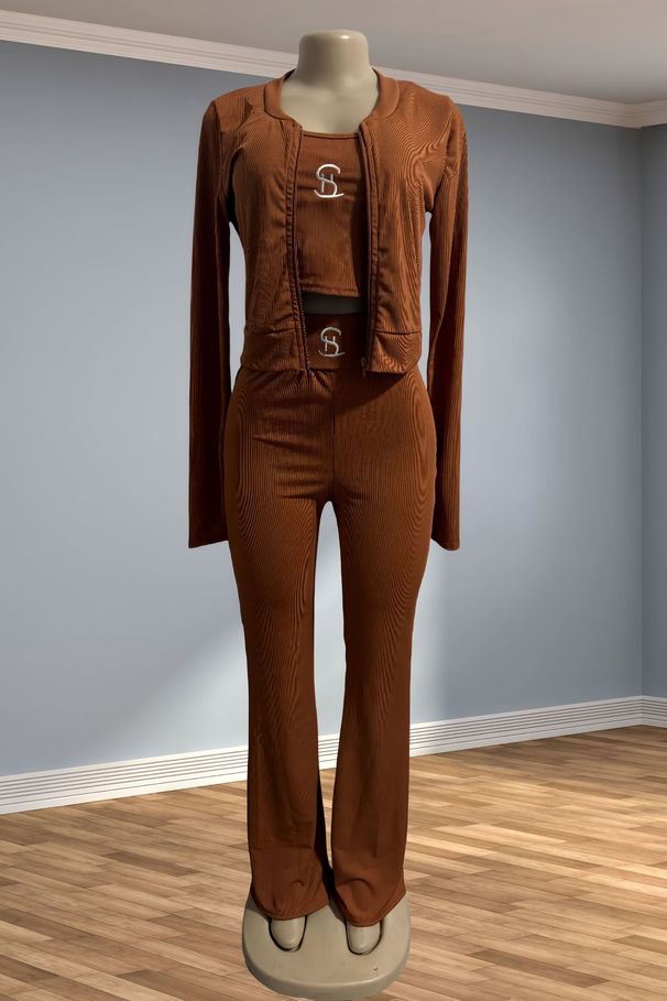 Women's 3 Piece Set Sports Casual Fashionable Versatile Solid Color Long Sleeved Top Vest Pants Fitted Waist_ecoleips.com