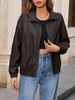 K Casual Long Sleeved Solid Color PU Motorcycle Leather Jacket, Lapel Jacket, Outerwear, Women's Top_ecoleips.com