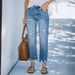 Women's Distressed Light Blue Cropped Straight Leg Denim Jeans Casual Cotton Fashion Comfortable Outerwear_ecoleips.com