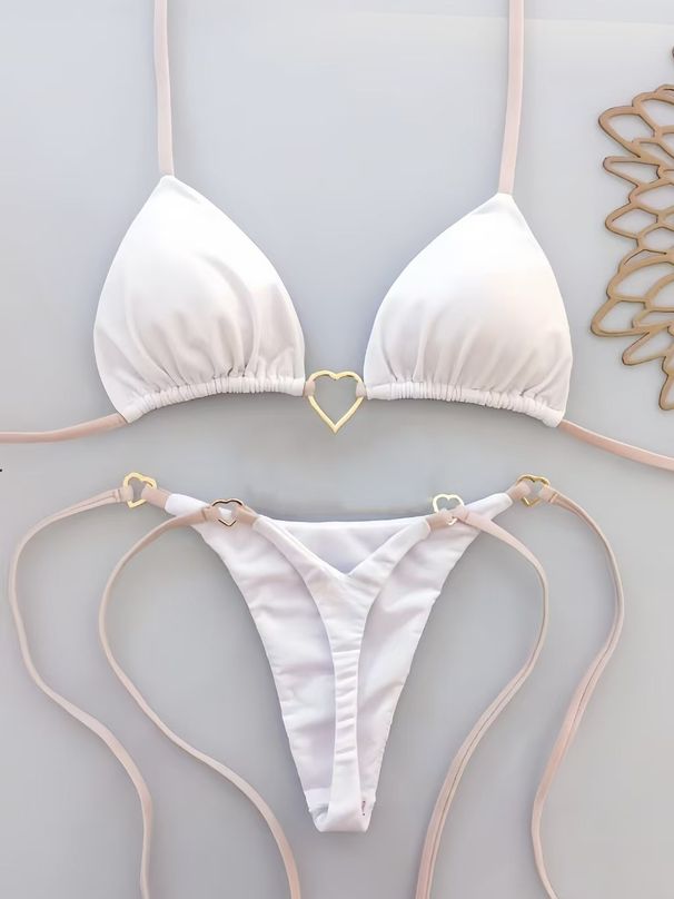 Women's Clothing Sexy Low-Waist Tie-Up Bikini Set – Heart Design & Nylon Fabric For American Style"_ecoleips.com