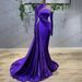 Women's Clothing Purple Flannel Long Sleeved Slim Dress New Annual Meeting Evening Dress Temperament Waist Fishtail Dress_ecoleips.com