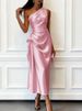 Women Elegant Sleeveless Hight Waist Gowns Fashion Temperament Solid Slim Party Dresses Sexy Slanted Shoulder Draped Long Dress_ecoleips.com