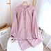 Women's Clothing Soft Cotton Waffle Lounge Set For Women - Breathable Long Sleeve PJ Set With Stand Collar, Minimalist Loungewear For Home & Outing_ecoleips.com