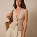 2025 European And American Spring/Summer Women's Elegant Solid Color V-neck Knit Vest With Shell Buttons_ecoleips.com